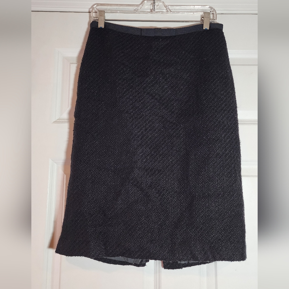 Ann Taylor Black Tweed Lined Pencil Skirt Zip Back Size 6